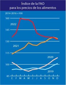 El índice de precios de los alimentos de la FAO cae en diciembre
